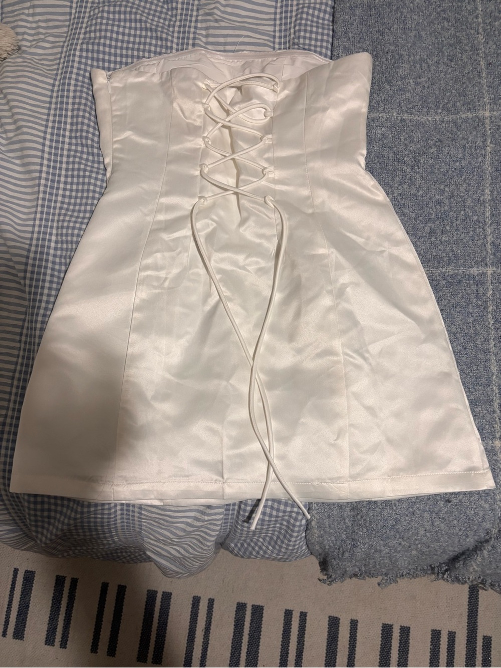 Peppermayo White Satin Strapless Button-Front Mini Dress - Picture 2 of 4